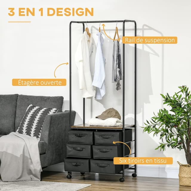 Thumbnail 2 de HOMCOM penderie Style Industriel 63,5x40x172,5 cm