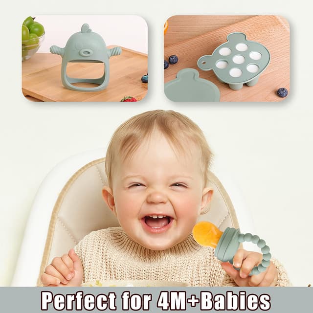 Detalle de Gedebey 6-in-1 Baby Fruit Feeder Pacifier & Baby Food Feeder Set (Silicone Popsicle Mold + Teether, 3 Sizes)