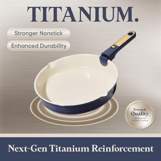 Detalle de CAROTE 22-Piece Titanium Cookware Set with Detachable Handle (Blue)