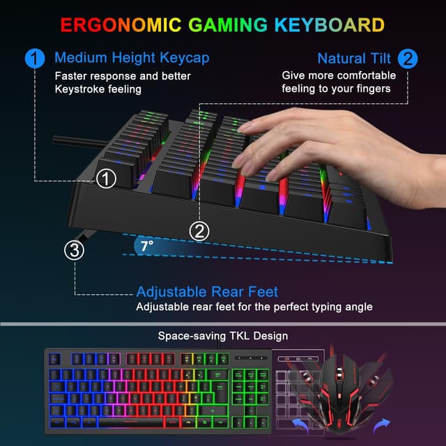 Detalle de Rewurnth Gaming Keyboard and Mouse Set 75% RGB