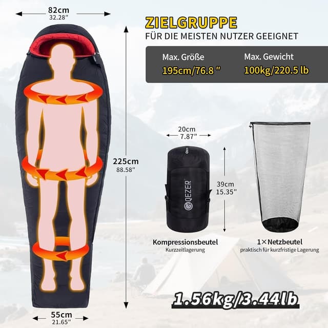 Thumbnail 1 de QEZER Daunenschlafsack −30 °C ⛺