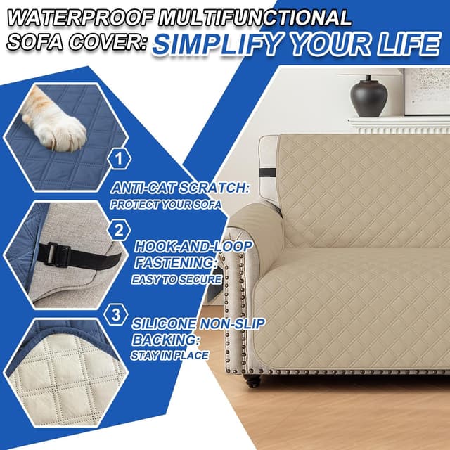 Thumbnail 6 de YSTELLAA copridivano impermeabile 4 posti con braccioli, antiscivolo e antigraffio (cachi)