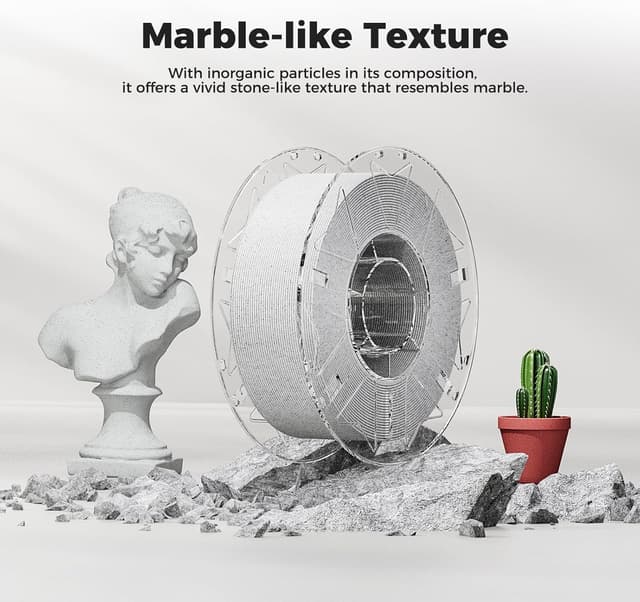 Detalle de Creality Hyper PLA Marble RFID 1.75mm filament (1kg) for 3D printing, natural marble-like texture