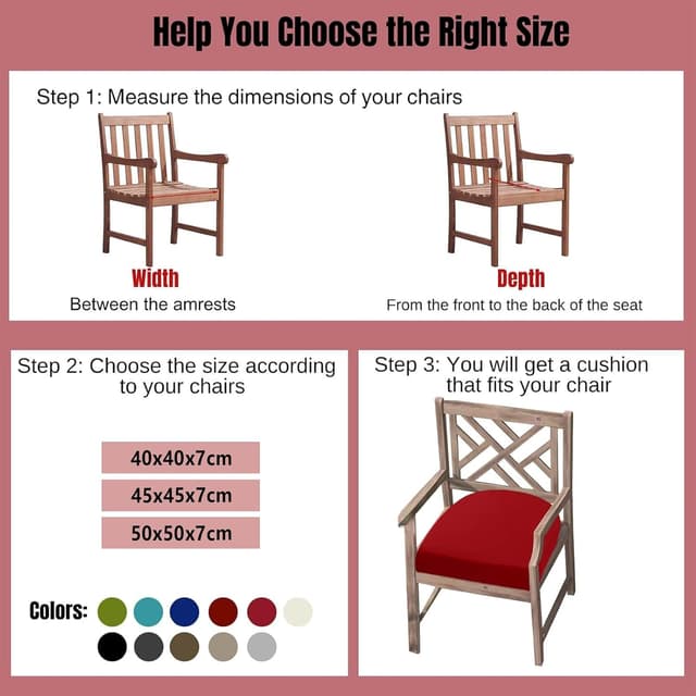 Detalle de PRIMEPATIO Prime Patio outdoor garden chair cushions set of 2 (thick 7cm, red) for dining chairs