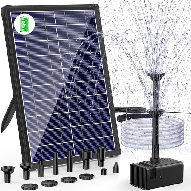 Detalle de Biling Biling Solar Water Pump with Battery Backup – 7.5W solar fountain pump with 3600mAh battery and 10 nozzles