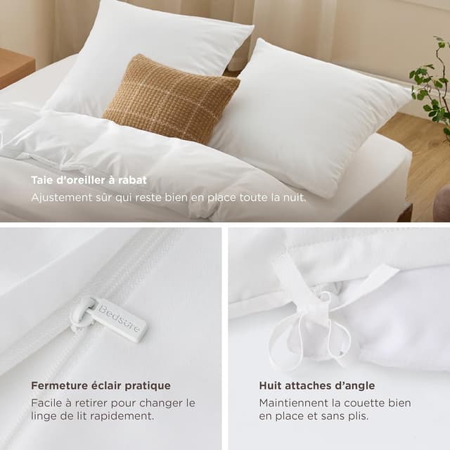 Thumbnail 6 de Bedsure Parure housse de couette 260x240 cm en microfibre polyester certifiée Oeko-TEX (blanc) + 2 taies 65x65 cm