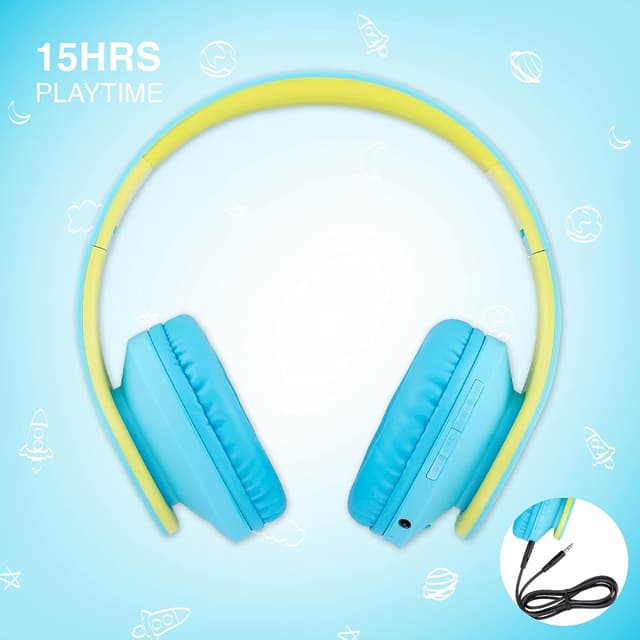 Detalle de PowerLocus KinderKopfhörer Bluetooth Over-Ear mit 85 dB Lautstärkebegrenzung, Mikrofon & faltbar (inkl. Tragetasche)