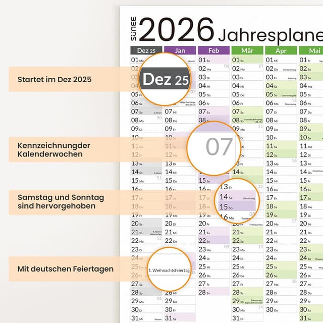 Thumbnail 4 de SUNEE Wandkalender 2026 A1 14 Monate 📅