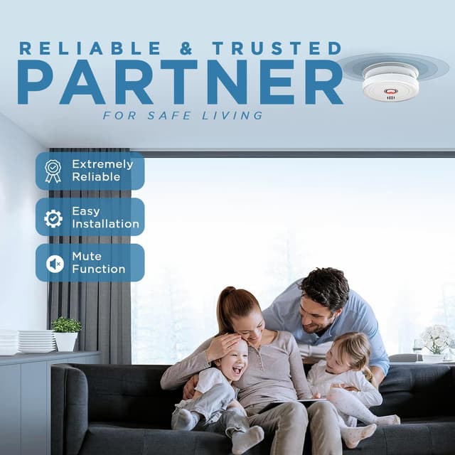 Detalle de 2 Pack Smoke Alarms for Home (EN14604) – 10-Year Photoelectric Detectors with 5-Year Replaceable Battery and Silence Button