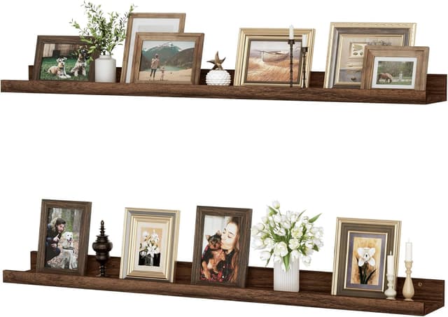 Detalle de Floating Shelves Set of 2, 90 cm Walnut Floating Shelves with Ledge (Wall-Mounted)