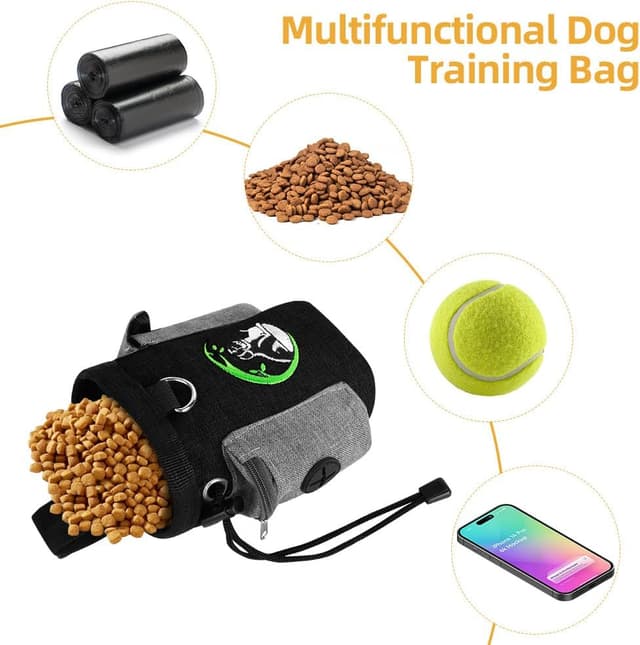 Detalle de Adiwo sac à friandises pour chien noir avec distributeur de sacs et clip arrière