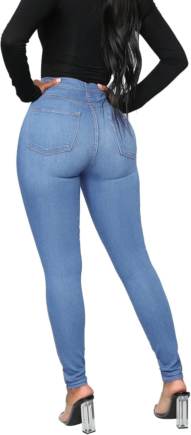 Detalle 2 de KUNMI Womens Classic High Waisted Skinny Stretch Jeans with Butt Lifting Fit