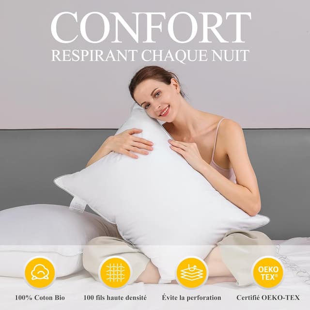 Detalle de Orange Wave Oreiller 50x70 en duvet et plumes (3 chambres) – soutien moelleux pour nuits confortables