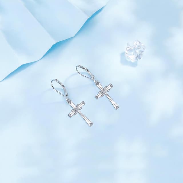 Detalle de J.WUEN boucles d’oreilles pendantes pour femme en argent 925 avec motif croix