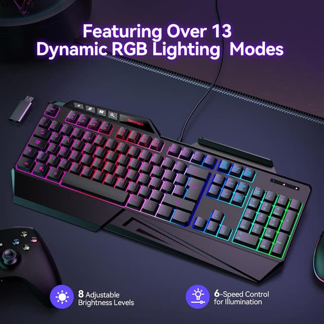 Thumbnail 1 de TECKNET Wired Gaming Keyboard 26-Key Anti-Ghosting