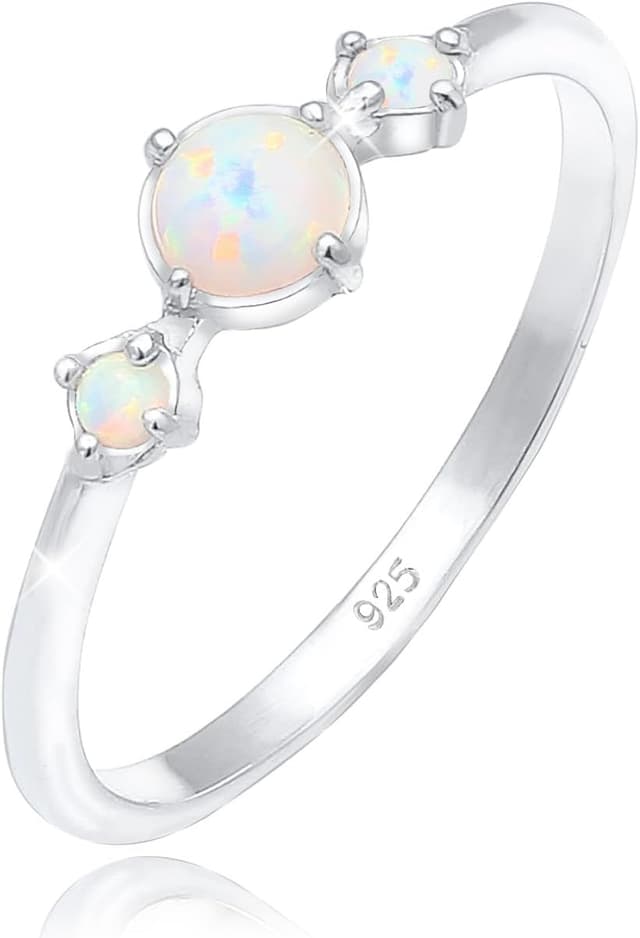 Detalle de Elli Ring Damen Band Geo Vintage Trend mit synthetischem Opal aus 925 Sterling Silber
