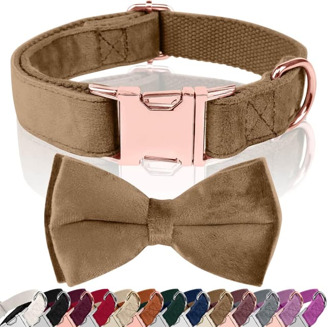 Detalle de Velvet Bow Dog Collar with Bowtie