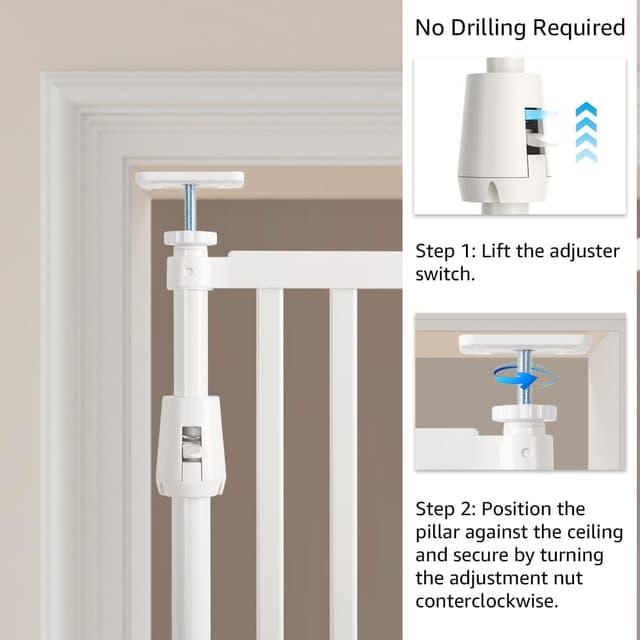Detalle de unipaws 190 cm Extra Tall Pet Gate (Adjustable, Pressure Mounted) with Double Lock