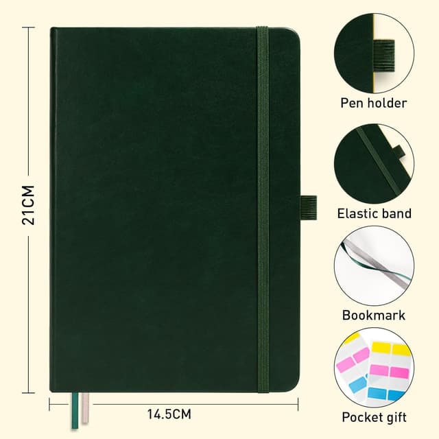 Detalle de PYNEX Notizbuch A5 blanko Hardcover (Skizzenbuch) mit 140 Blatt, dunkelgrün