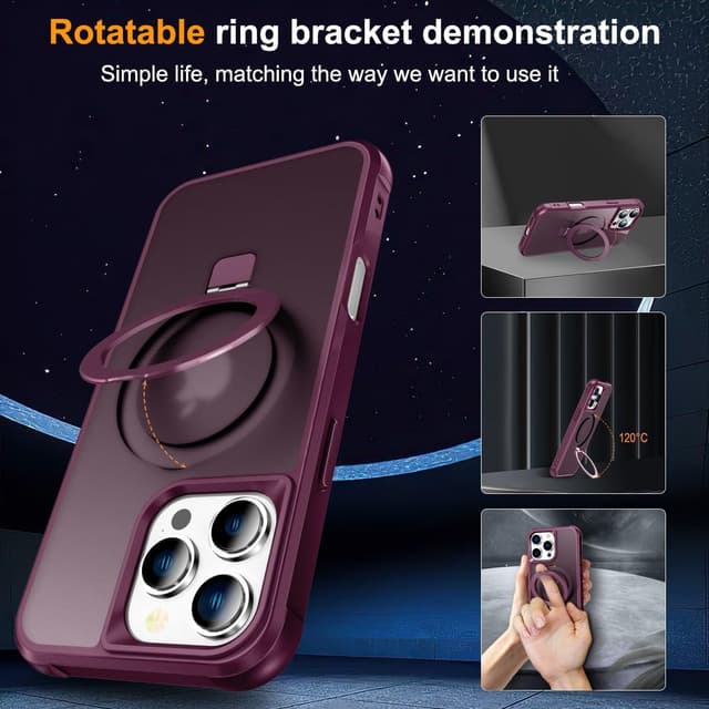Thumbnail 4 de CHAOFEnG Magnetic Compatible with iPhone 16 Pro Case with Stand (Military Drop Tested) Ring Stand, Wine Red
