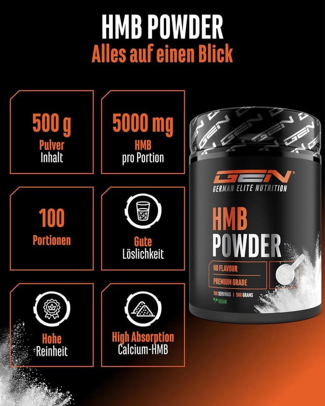 Detalle 2 de HMB Pulver 500 g (Calcium-HMB) – 100 Portionen, vegan, ohne Zusätze
