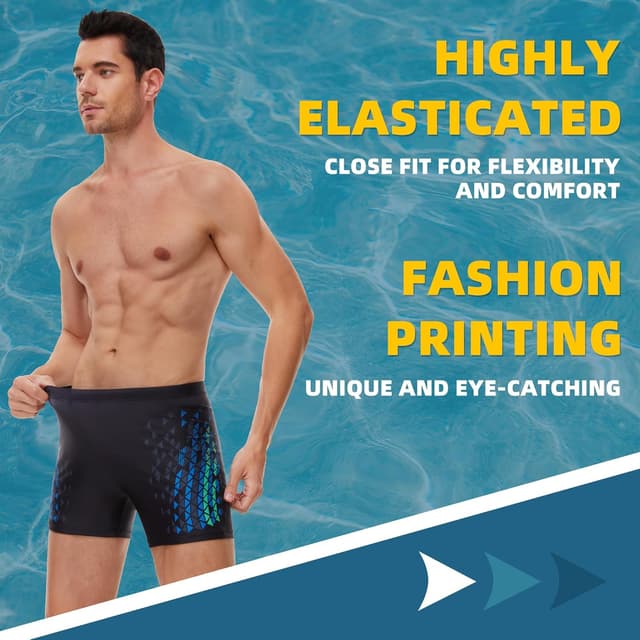 Detalle de AMZSPORT Quick Dry Swimming Trunks for Men – Hydrophobic, Chlorine Resistant Board Swimwear