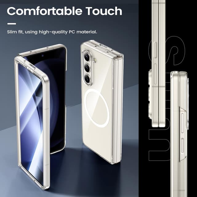 Detalle 2 de HWeggo for Samsung Galaxy Z Fold 5 Case with magnetic charging support and built-in 9H screen protector (clear)