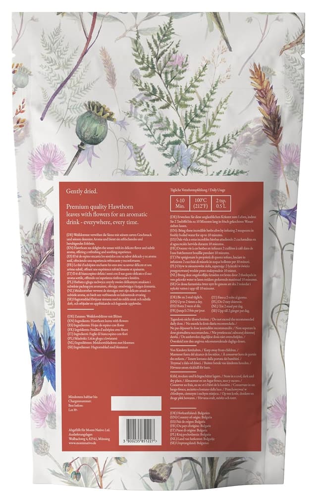 Detalle 2 de Weißdorn Tee Monte Nativo (300 g) – schonend getrockneter Hawthorn Kräutertee, 100% natürlich