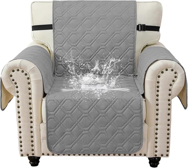 Detalle de YSTELLAA copripoltrona 1 posto con braccioli impermeabile antiscivolo grigio chiaro e tasche laterali