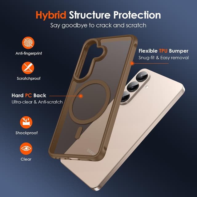 Detalle de iVoler Cover Magnetica per Samsung Galaxy S26 5G con MagSafe e 2 vetri temperati, marrone chiaro opaca anti-impronte