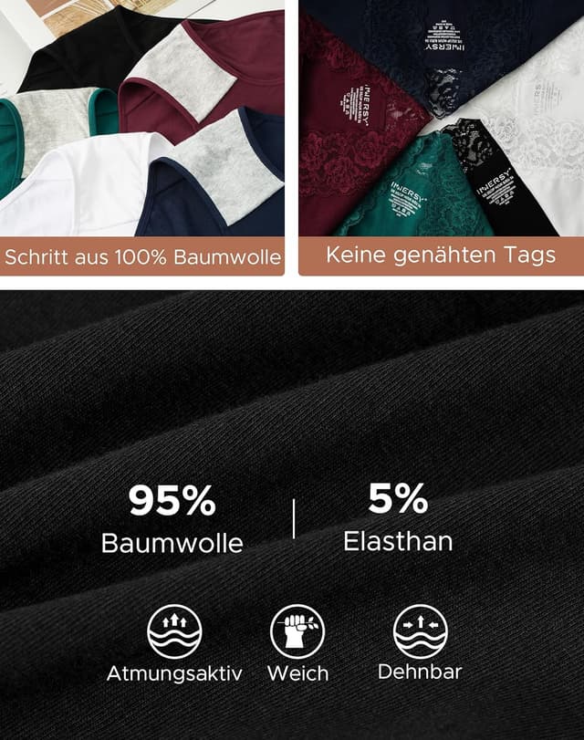 Detalle de INNERSY Unterhosen Damen Baumwolle mit Spitze – bequeme Hipster Slips im 6er Mehrpack