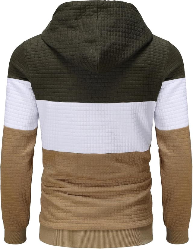 Detalle 2 de YuKaiChen Herren Patchwork Hoodie Pullover mit Kapuze, Langarm Jacquard Farbblock und Taschen