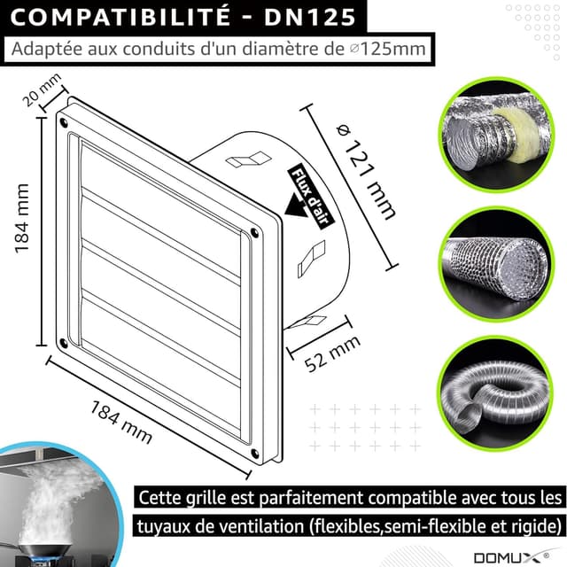 Thumbnail 3 de DOMUX Grille ventilation inox 125mm