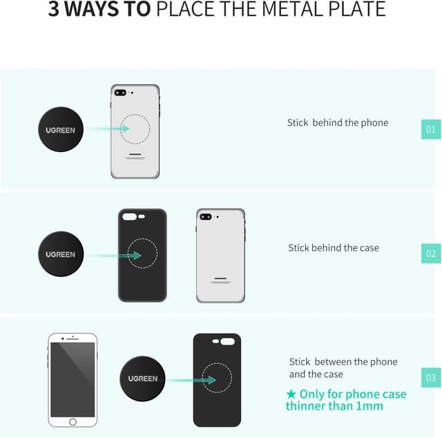 Thumbnail 2 de UGREEN Placca Metallica Adesiva 4 Pezzi 1.8" x 2.6"