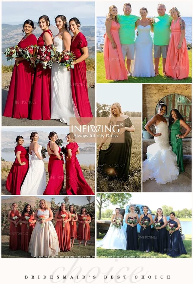 Detalle de INFIWING Infinity Kleid mit Bandeau – Multiway Wickelkleid für Brautjungfern, Hochzeitsgäste & mehr