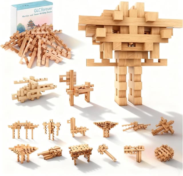 Detalle de GLCforever Blocs de Construction GLCforever – Puzzle 3D en bois 15 en 1 (42 pièces)