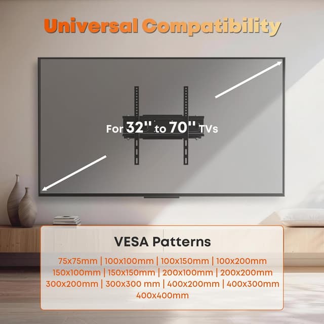 Detalle de TV Wandhalterung schwenkbar & neigbar (32–70 Zoll, bis 50 kg, VESA bis 400x400) mit Doppelarm-Design