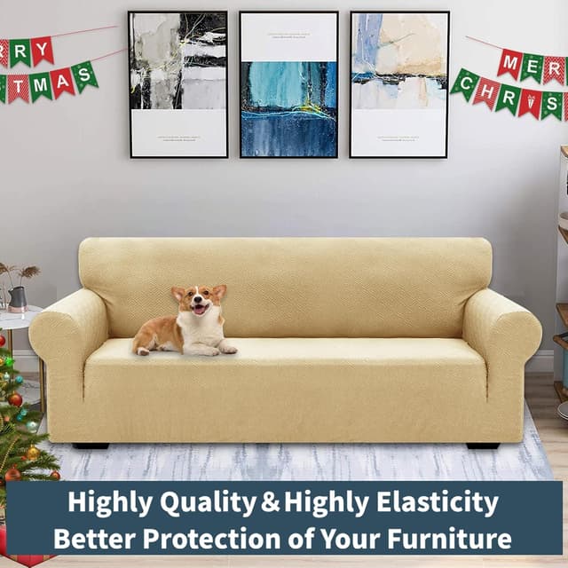 Detalle 2 de Ystyle copridivano 2 posti con braccioli, super elasticizzato antigraffio (antiscivolo e antimacchia) beige giallo