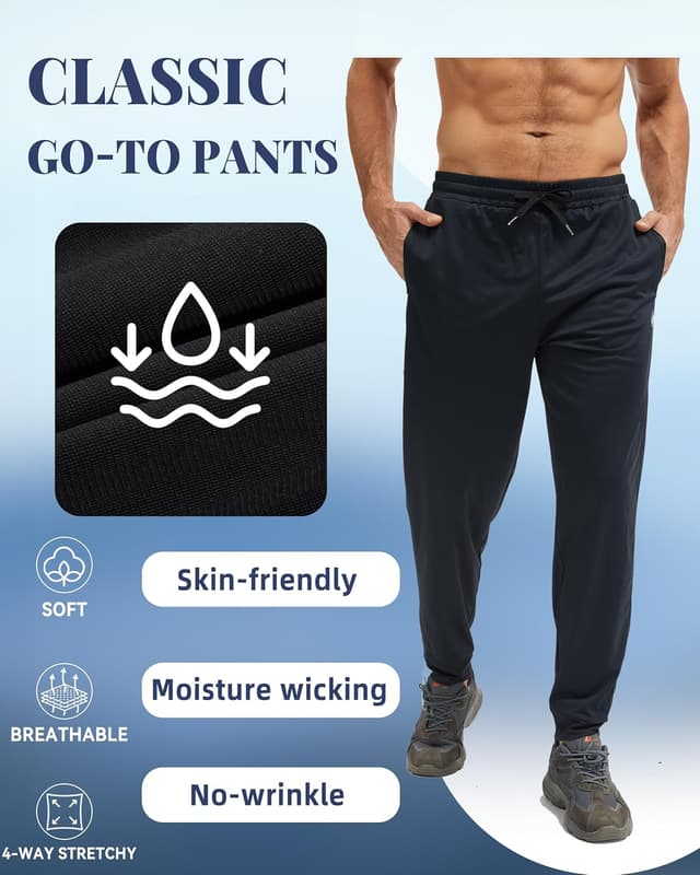 Detalle 2 de AMZSPORT pantaloni da jogging uomo leggeri con tasche a zip traspiranti