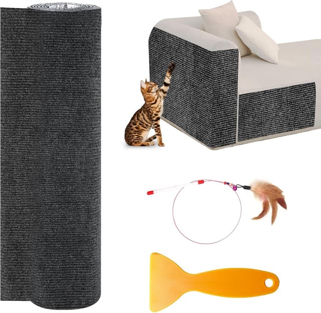 Detalle de Selbstklebende Kratzmatte für Katzen (40 × 200 cm) – dunkelgrau mit Katzensticker, DIY zum Zuschneiden