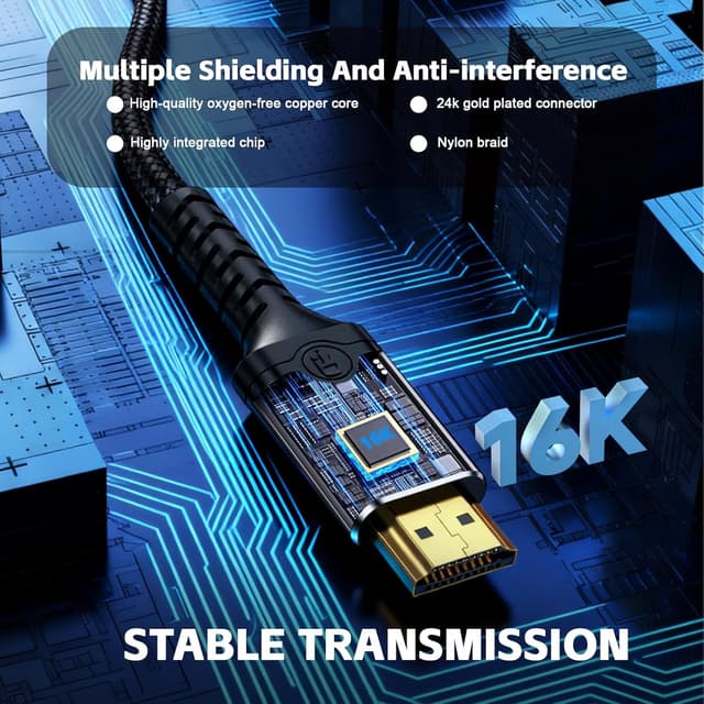 Detalle de Herfair 16K HDMI Cable (HDMI 2.2) Ultra High Speed Gold Plated 3m