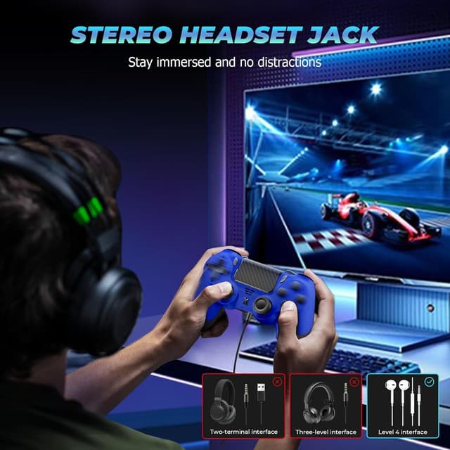 Detalle 2 de Glitfix Wireless Controller for P4 series (P4/Pro/Slim) and PC with touch panel, vibration & 3.5mm audio jack (dark blue)