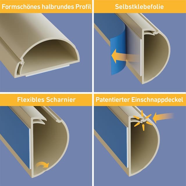 Detalle de D-Line 30x15-mm Kabelkanal Multipack 4 m mit halbrundem Profil, selbstklebend & überstreichbar (Magnolia)