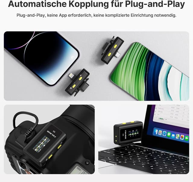 Thumbnail 2 de FULAIM X6 Lavalier-Mikrofon 4 Sender 1 Empfänger