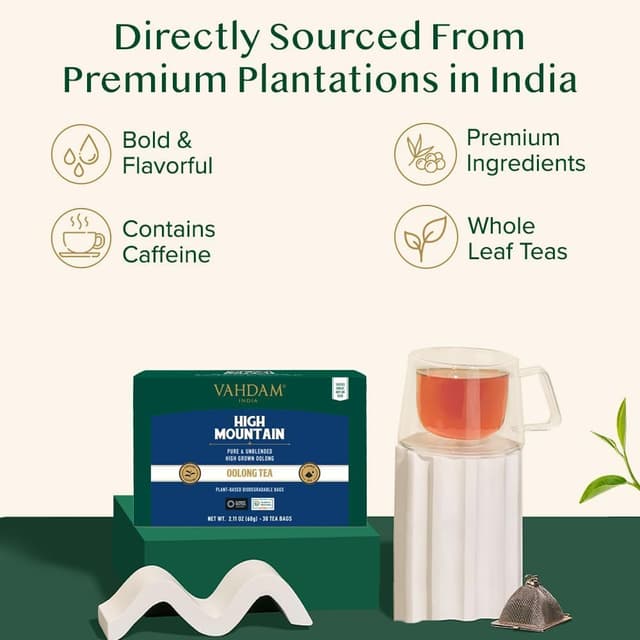 Detalle de VAHDAM Tè Oolong di Alta Montagna Darjeeling (30 bustine piramidali)