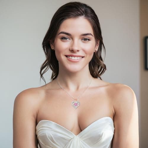 Detalle de LAVUMO Collar de mujer en plata 925 y latón con doble corazón y flor rosa