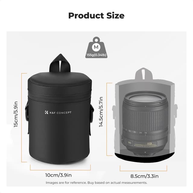 Detalle de K&F CONCEPT Objektivtasche wasserdicht mit gepolstertem Futter und Riemen – passend für Objektive bis 8×14 cm (M)