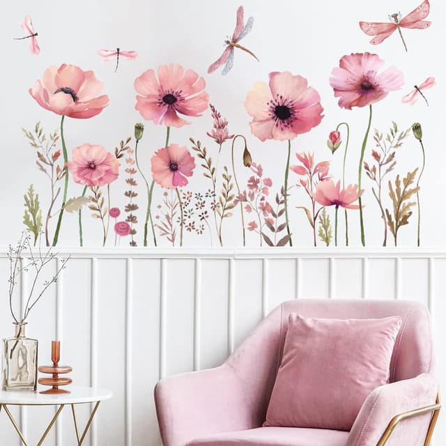 Detalle de HPNIUB Pink Blossom Flower Wall Stickers for Kids Nursery, Bedroom & Living Room