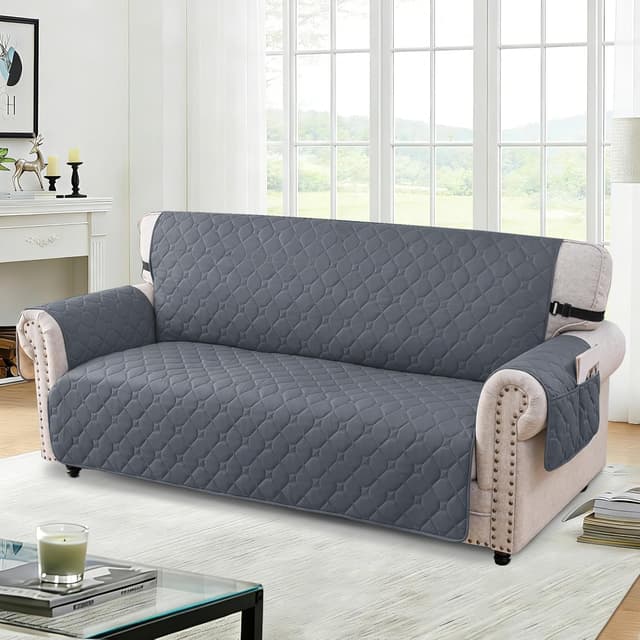 Detalle de Ystyle Copridivano impermeabile 3 posti con braccioli, trapuntato antischizzo e antiscivolo grigio scuro