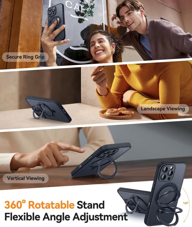 Detalle de CANSHN iPhone 16 Pro Max case with 360° magnetic stand and camera control button (6.9")